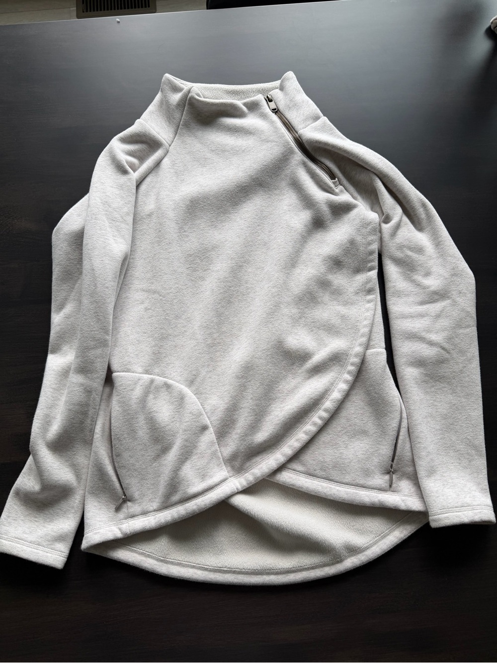 Athleta Light cream heathered Wrap-Front Pullover sweatshirt